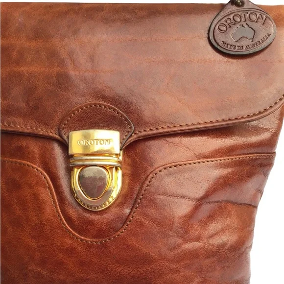 Oroton Vintage Brown Leather Satchel Made In Australia - Picture 9 of 15